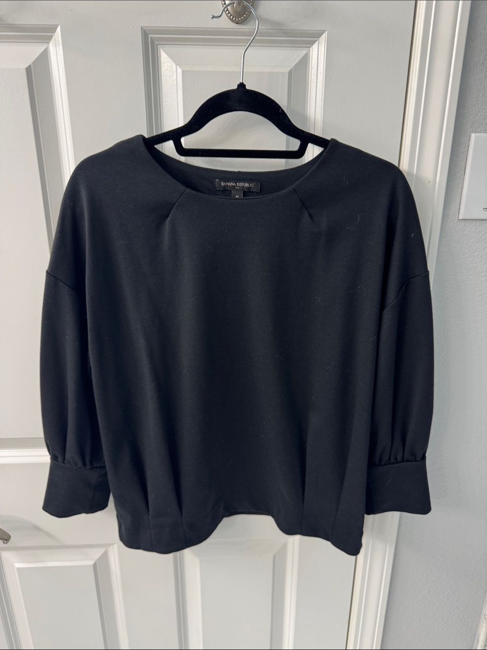 Banana Republic Black Puff-Sleeve Crewneck Sweatshirt